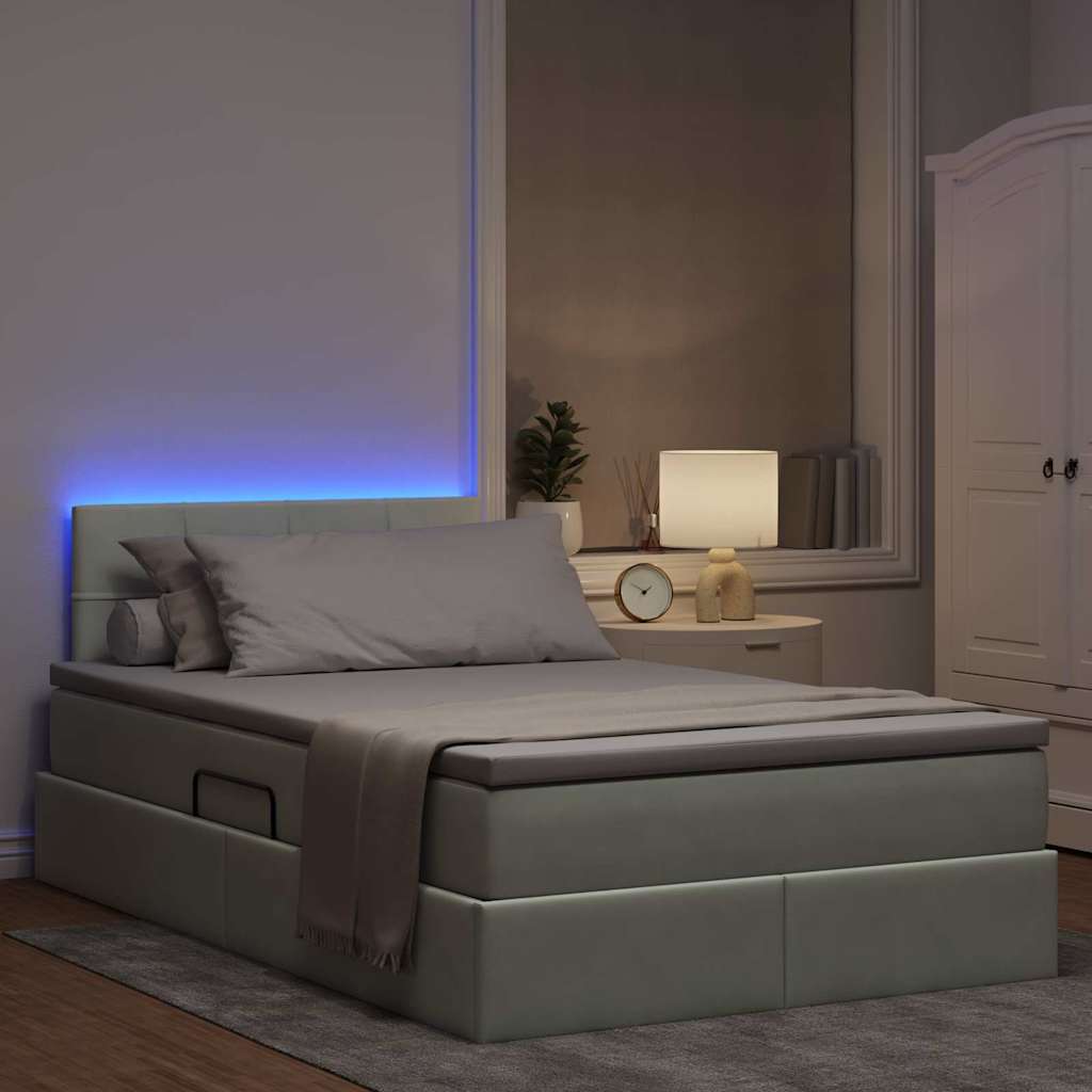 Opbergbed met LED met matras Lichtgrijs 120 x 200 cm Fluweel is nu te koop bij PeponiXL, paradijselijk wonen!