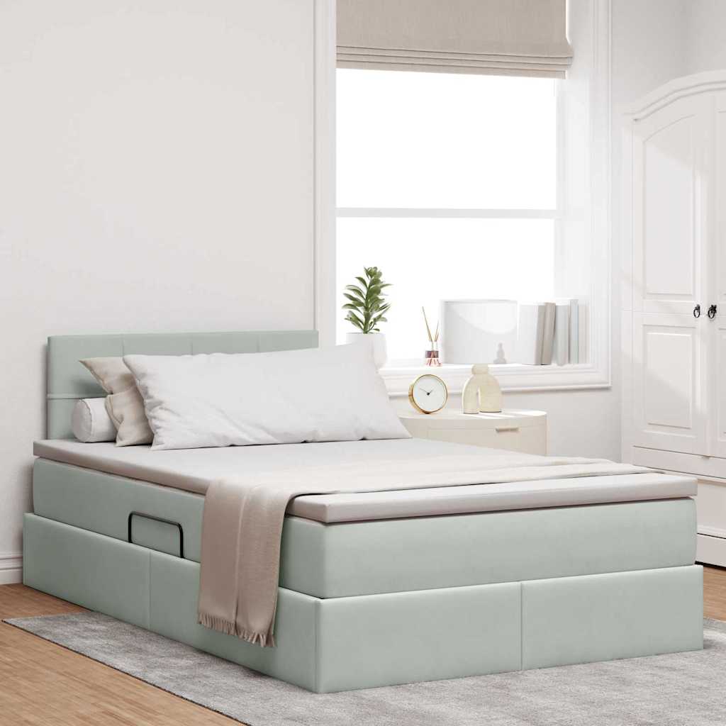 Opbergbed met LED met matras Lichtgrijs 120 x 200 cm Fluweel is nu te koop bij PeponiXL, paradijselijk wonen!