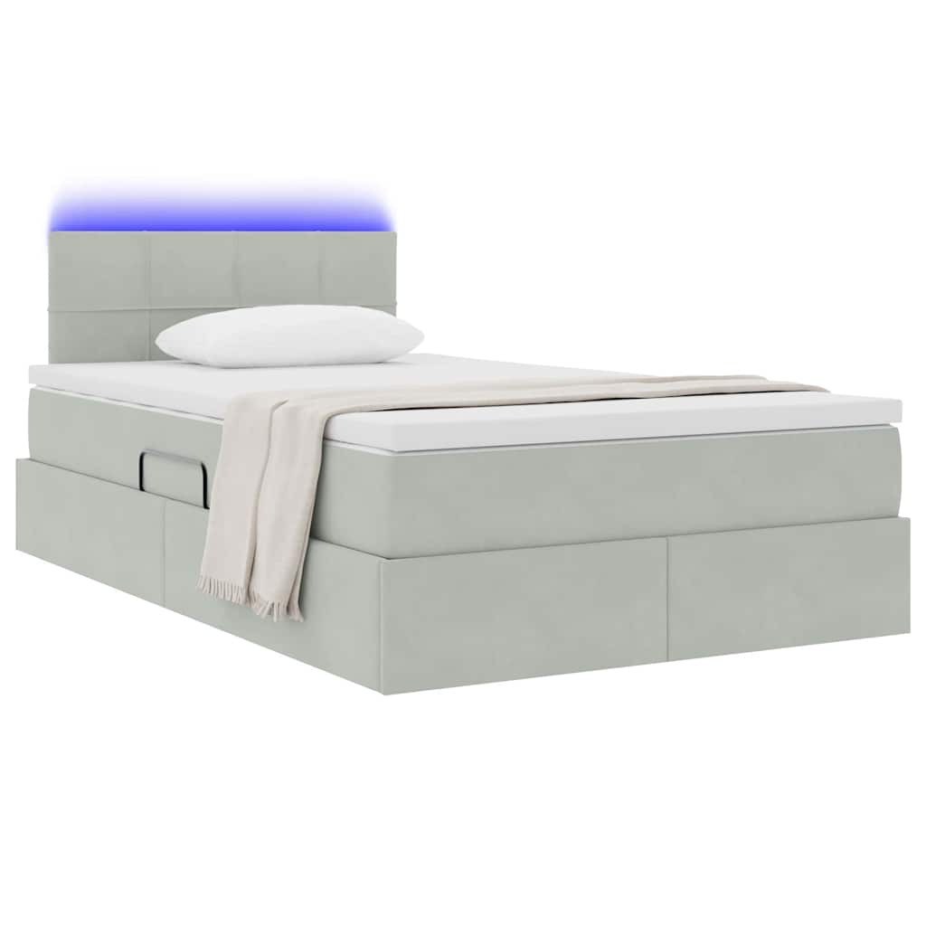 Opbergbed met LED met matras Lichtgrijs 120 x 200 cm Fluweel is nu te koop bij PeponiXL, paradijselijk wonen!