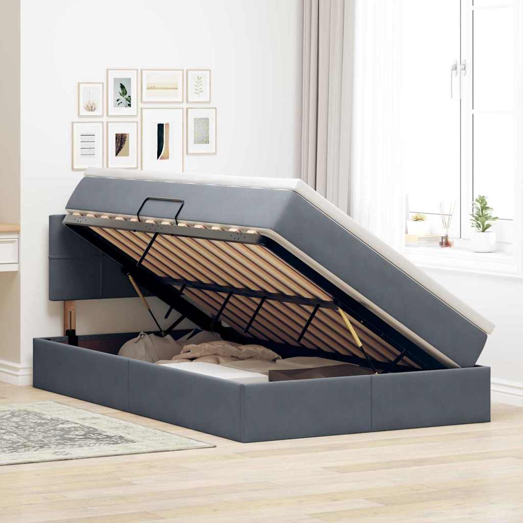 Opbergbed met LED met matras Donkergrijs 120 x 200 cm Fluweel is nu te koop bij PeponiXL, paradijselijk wonen!