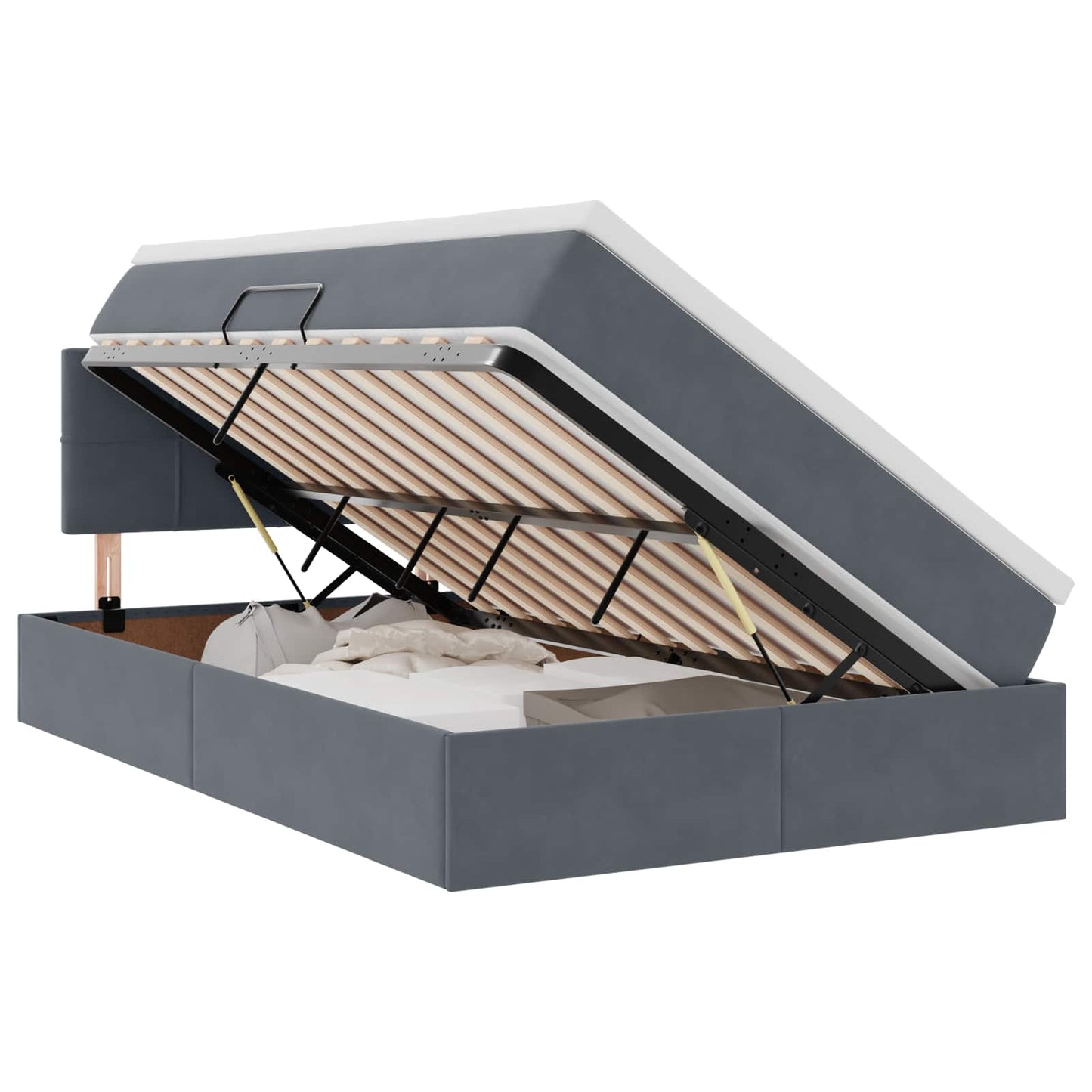 Opbergbed met LED met matras Donkergrijs 120 x 200 cm Fluweel is nu te koop bij PeponiXL, paradijselijk wonen!