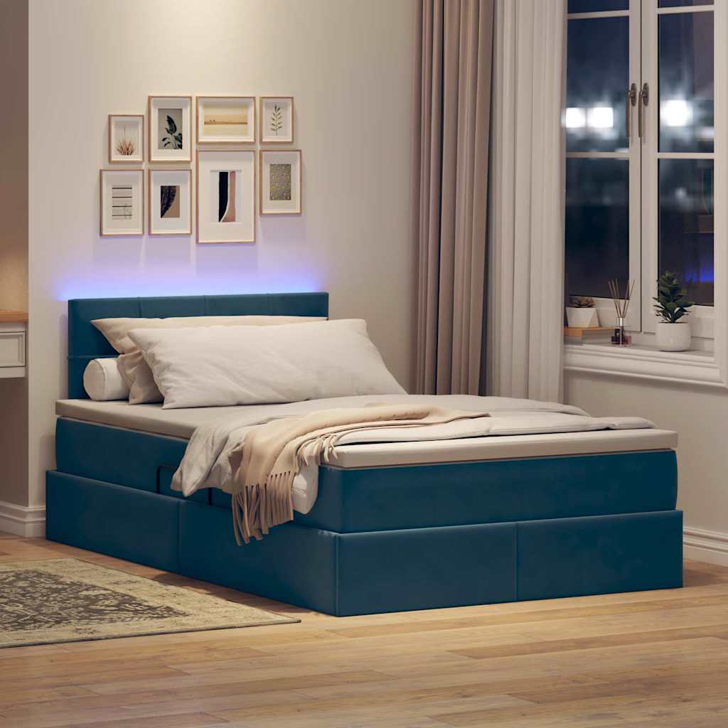 Opbergbed met LED met matras Donkerblauw 120 x 200 cm Fluweel is nu te koop bij PeponiXL, paradijselijk wonen!