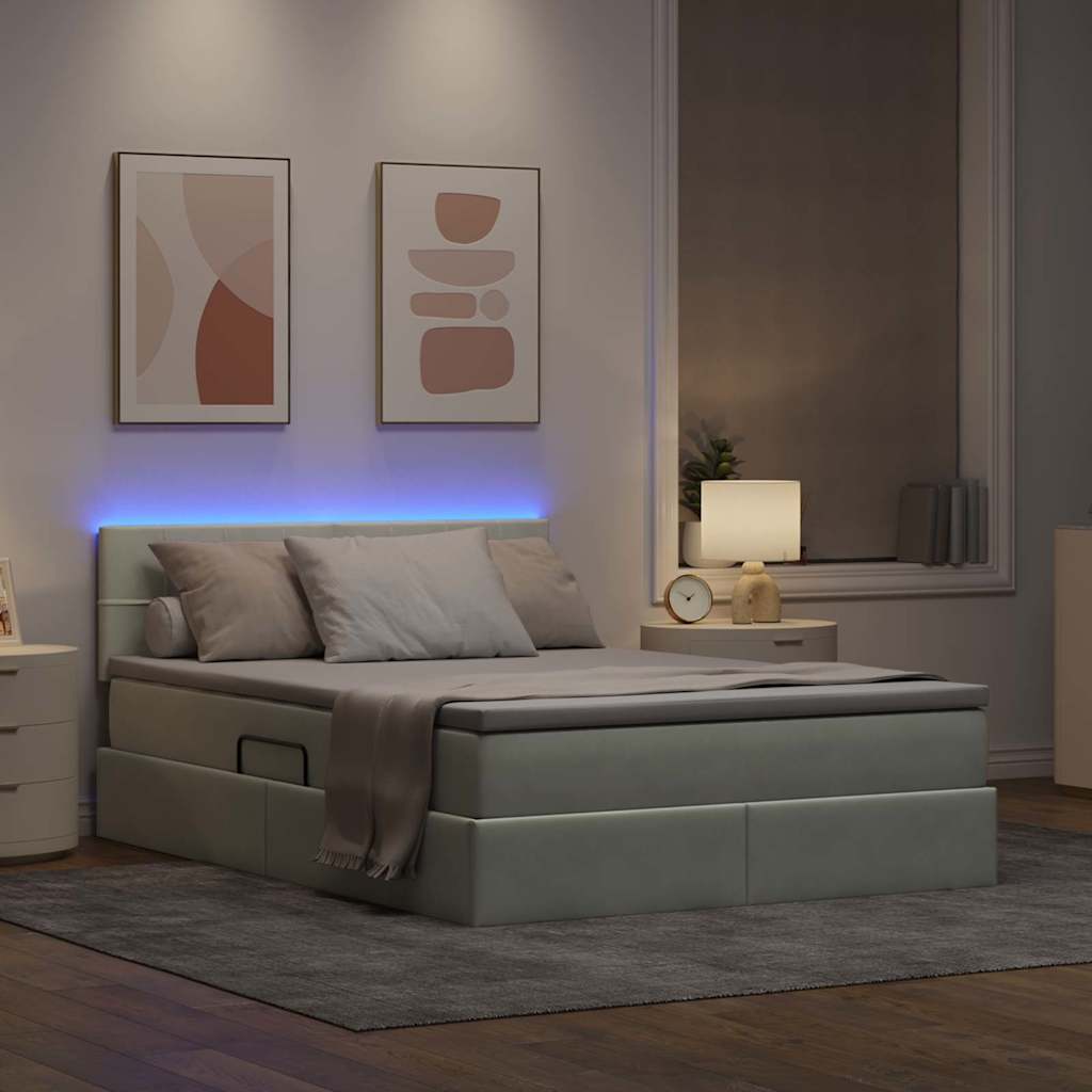Opbergbed met LED met matras Lichtgrijs 140 x 190 cm Fluweel is nu te koop bij PeponiXL, paradijselijk wonen!
