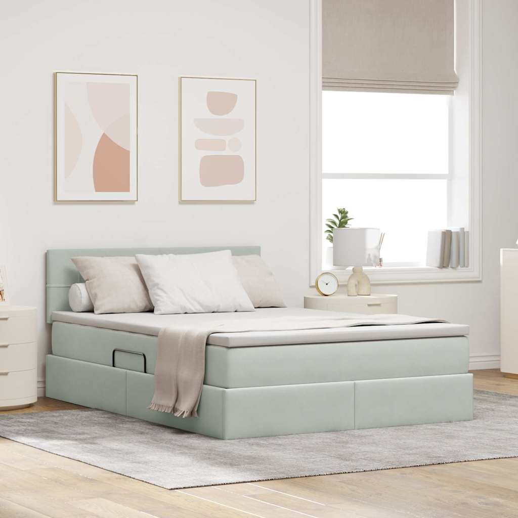 Opbergbed met LED met matras Lichtgrijs 140 x 190 cm Fluweel is nu te koop bij PeponiXL, paradijselijk wonen!