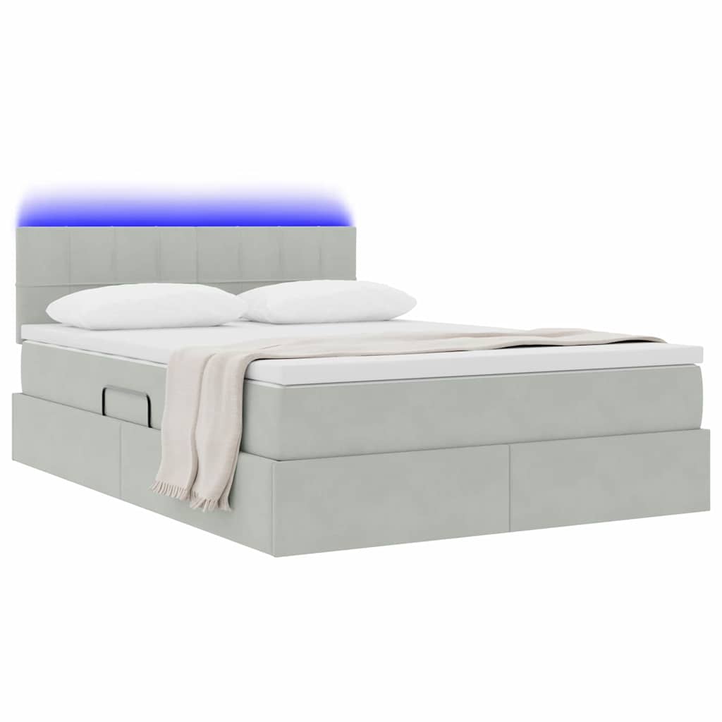 Opbergbed met LED met matras Lichtgrijs 140 x 190 cm Fluweel is nu te koop bij PeponiXL, paradijselijk wonen!