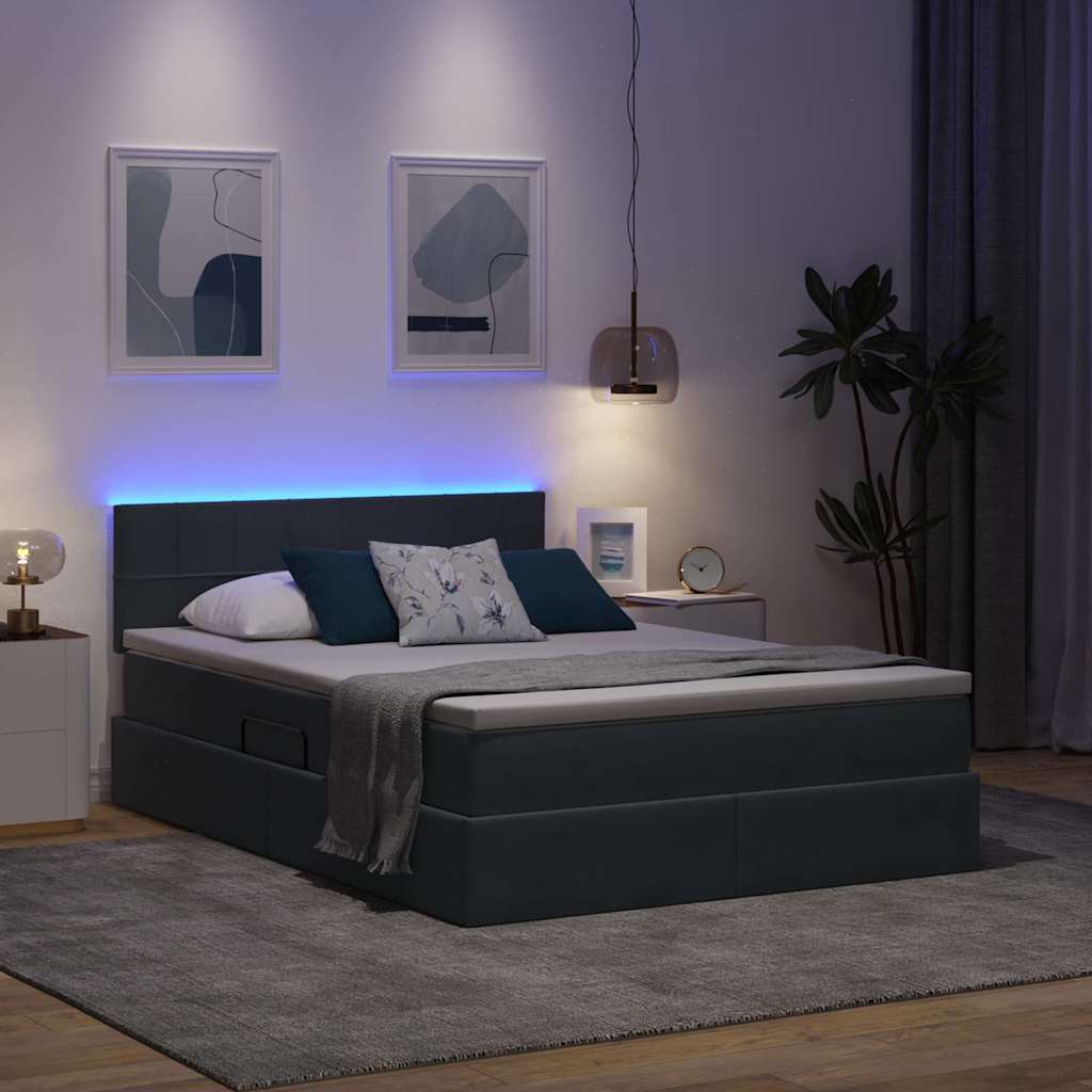 Opbergbed met LED met opslag Donkergrijs 140 x 190 cm Fluweel is nu te koop bij PeponiXL, paradijselijk wonen!