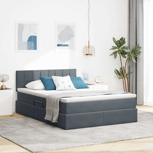 Opbergbed met LED met opslag Donkergrijs 140 x 190 cm Fluweel is nu te koop bij PeponiXL, paradijselijk wonen!