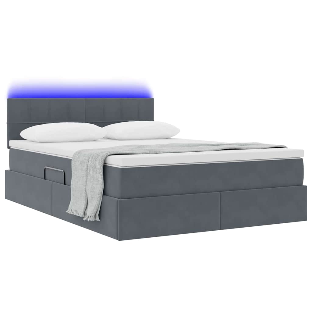 Opbergbed met LED met opslag Donkergrijs 140 x 190 cm Fluweel is nu te koop bij PeponiXL, paradijselijk wonen!