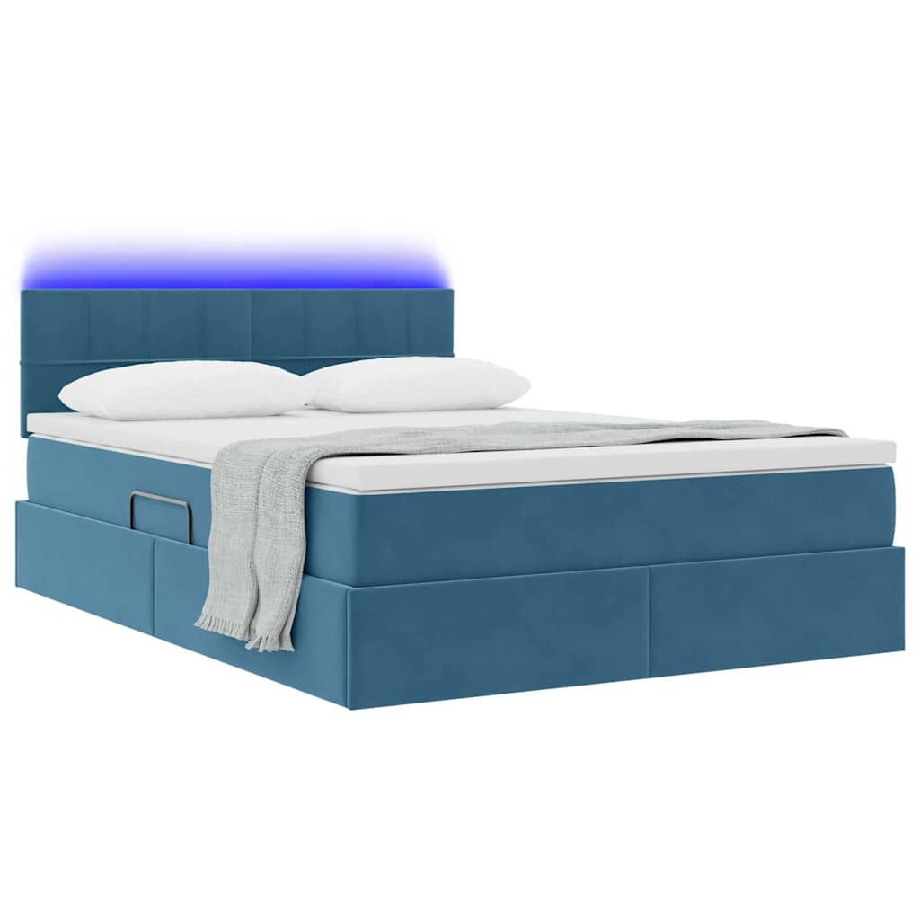 Opbergbed met LED met matras Donkerblauw 140 x 190 cm Fluweel is nu te koop bij PeponiXL, paradijselijk wonen!