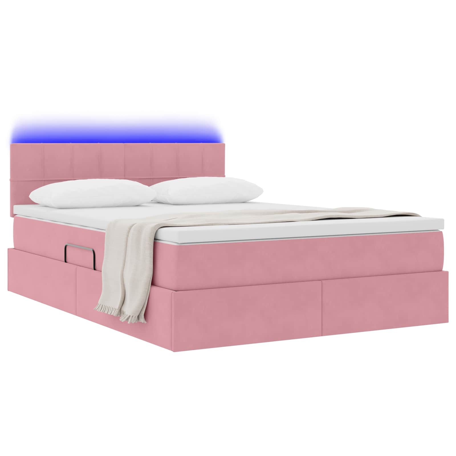 Opbergbed met LED met matras met LED Roze 140 x 190 cm Fluweel is nu te koop bij PeponiXL, paradijselijk wonen!