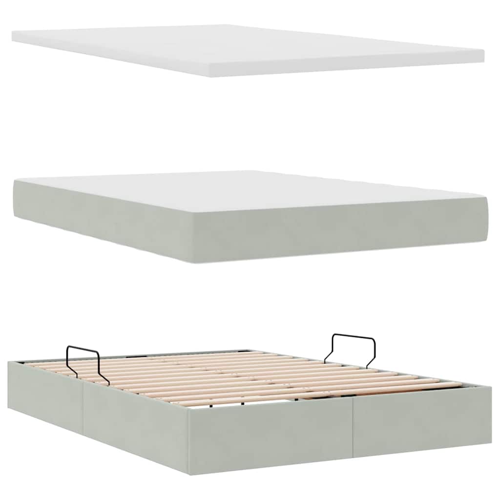 Opbergbed met LED met matras Lichtgrijs 140 x 200 cm Fluweel is nu te koop bij PeponiXL, paradijselijk wonen!