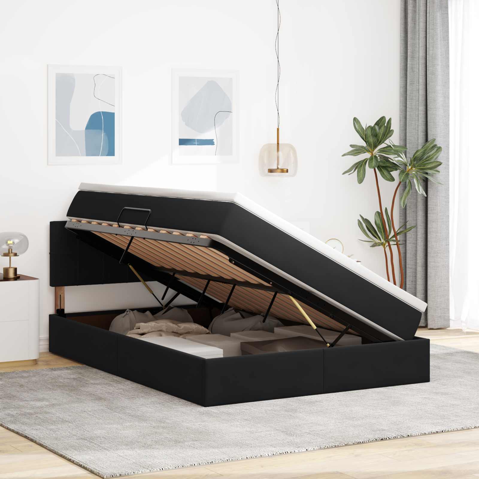 Opbergbed met LED met matras met LED Zwart 140 x 200 cm Fluweel is nu te koop bij PeponiXL, paradijselijk wonen!