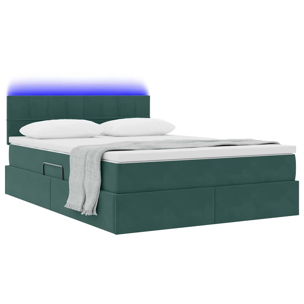 Opbergbed met LED met matras Donkergroen 140 x 200 cm Fluweel is nu te koop bij PeponiXL, paradijselijk wonen!