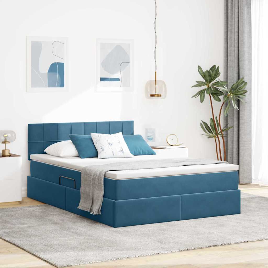 Opbergbed met LED met matras Donkerblauw 140 x 200 cm Fluweel is nu te koop bij PeponiXL, paradijselijk wonen!