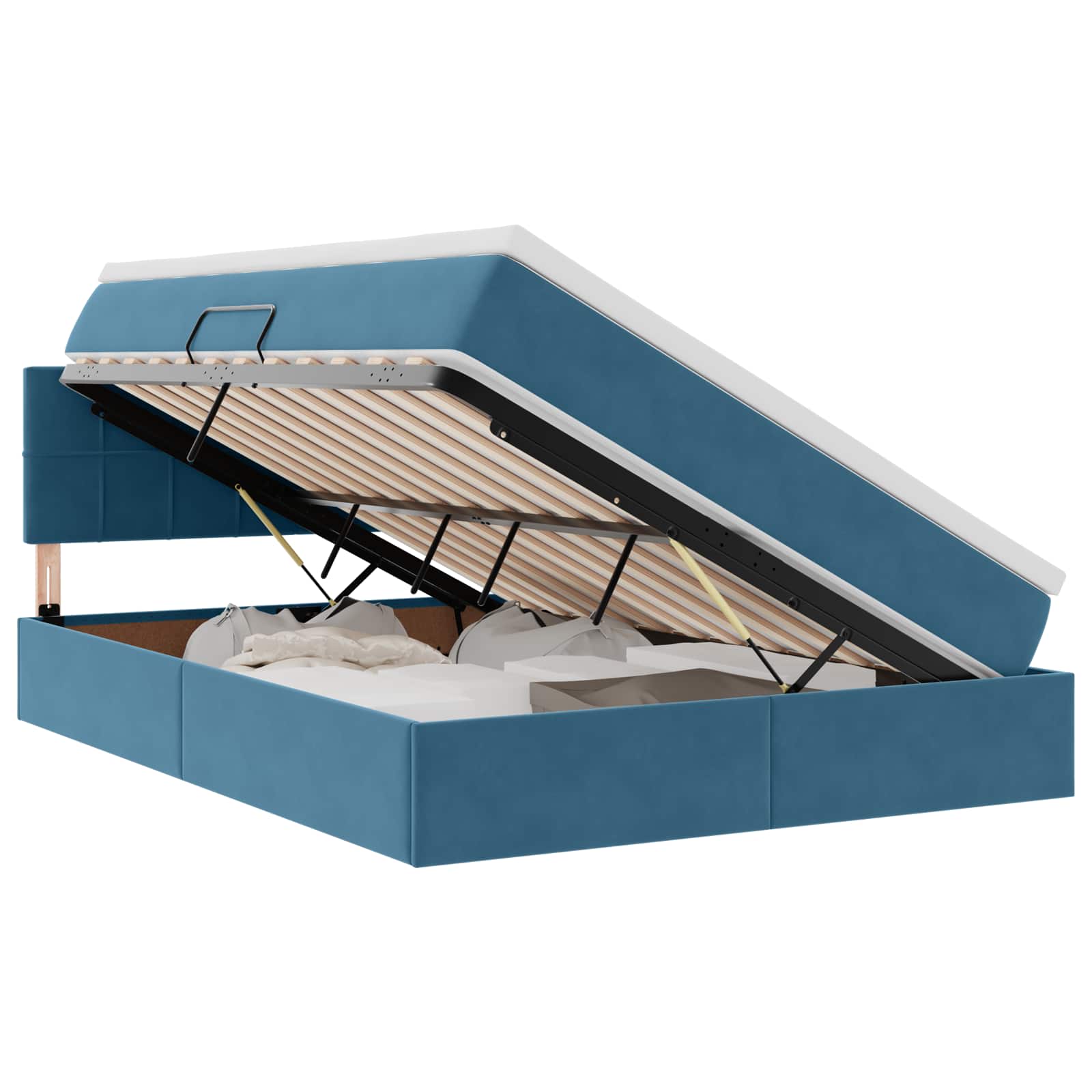 Opbergbed met LED met matras Donkerblauw 140 x 200 cm Fluweel is nu te koop bij PeponiXL, paradijselijk wonen!