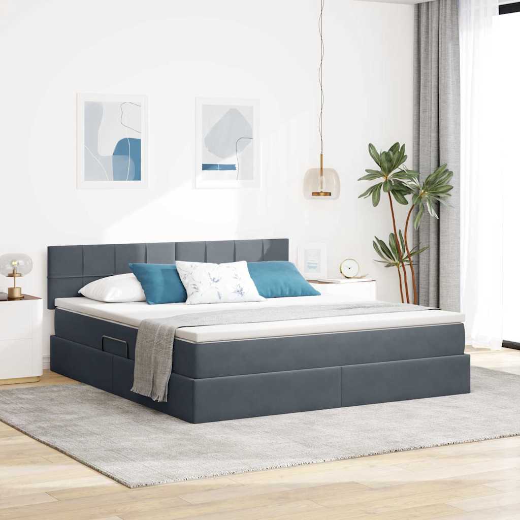 Opbergbed met LED met matras Donkergrijs 160 x 200 cm Fluweel is nu te koop bij PeponiXL, paradijselijk wonen!
