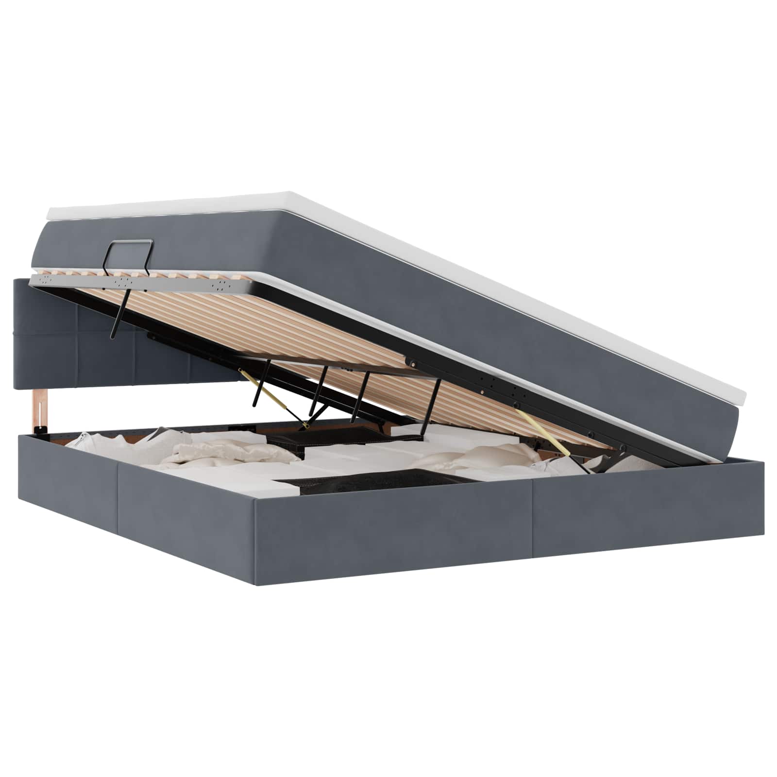 Opbergbed met LED met matras Donkergrijs 160 x 200 cm Fluweel is nu te koop bij PeponiXL, paradijselijk wonen!