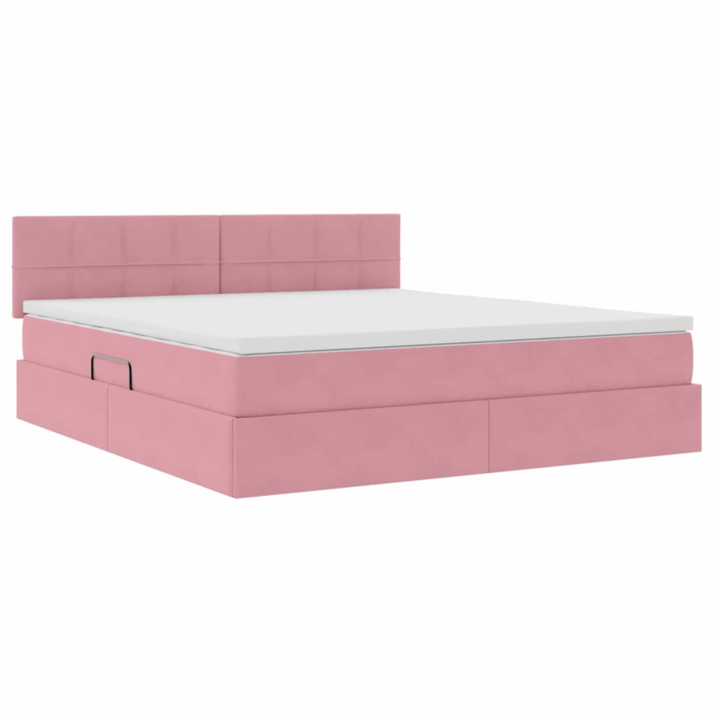 Opbergbed met LED met matras met LED Roze 160 x 200 cm Fluweel is nu te koop bij PeponiXL, paradijselijk wonen!