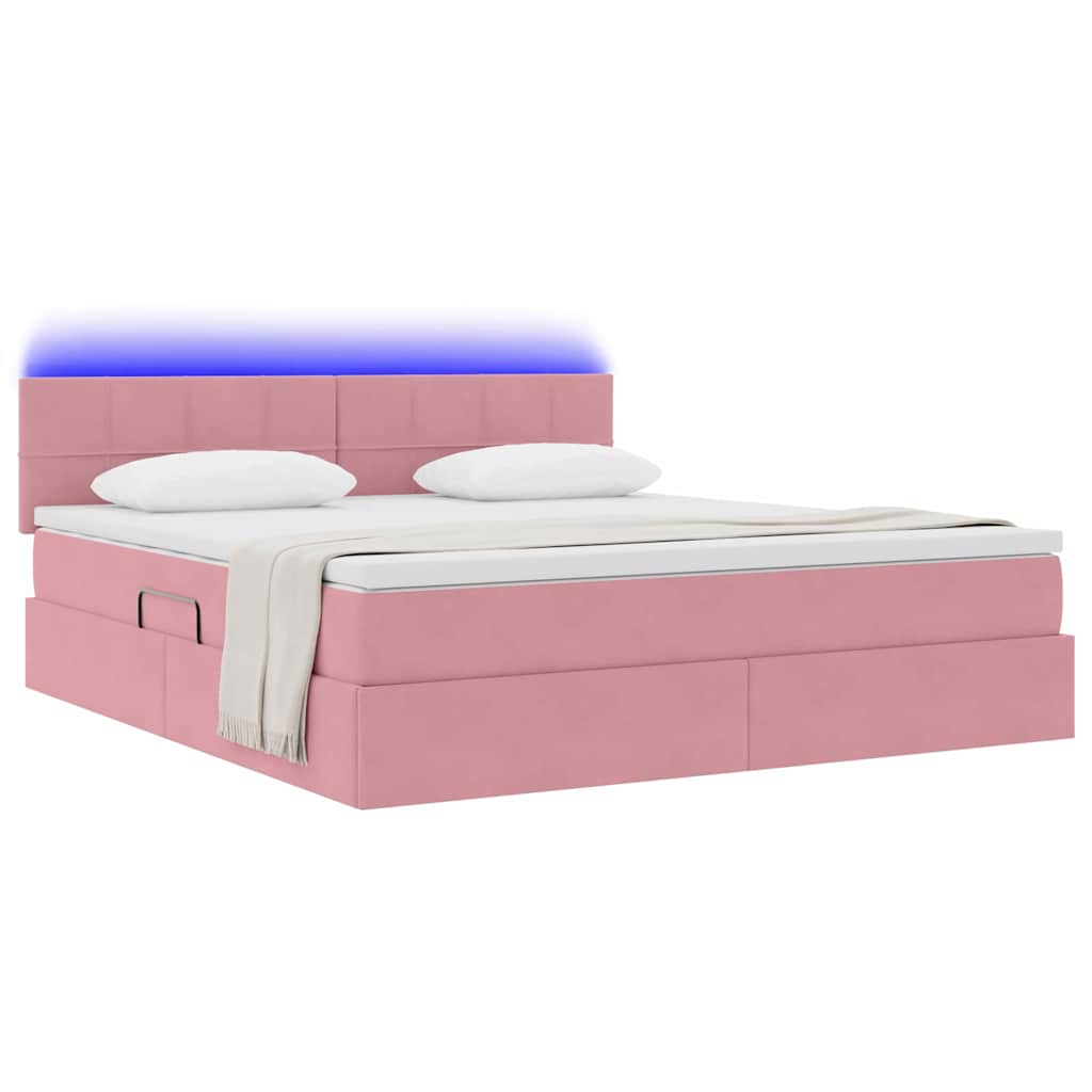 Opbergbed met LED met matras met LED Roze 160 x 200 cm Fluweel is nu te koop bij PeponiXL, paradijselijk wonen!