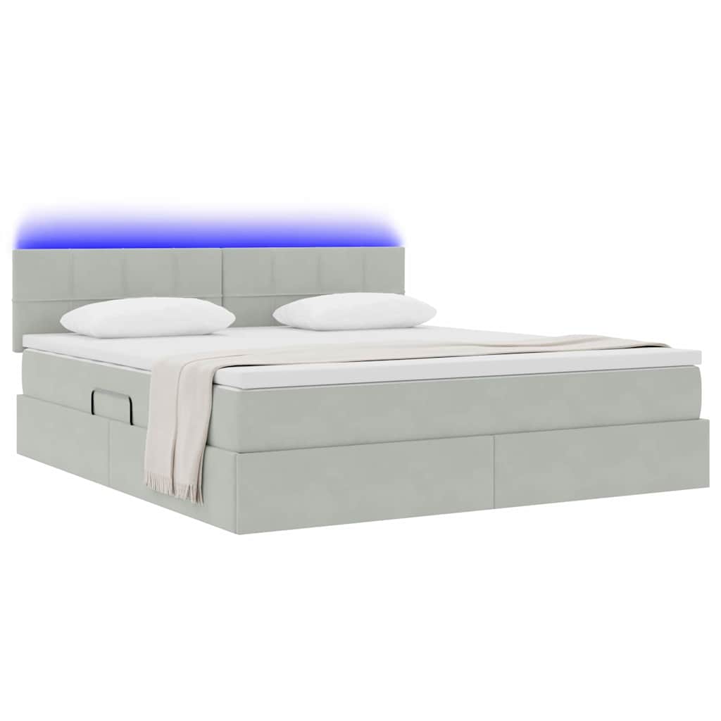 Opbergbed met LED met matras Lichtgrijs 180 x 200 cm Fluweel is nu te koop bij PeponiXL, paradijselijk wonen!