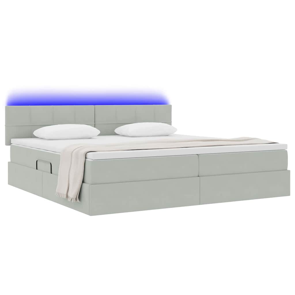 Opbergbed met LED met matras Lichtgrijs 200 x 200 cm Fluweel is nu te koop bij PeponiXL, paradijselijk wonen!