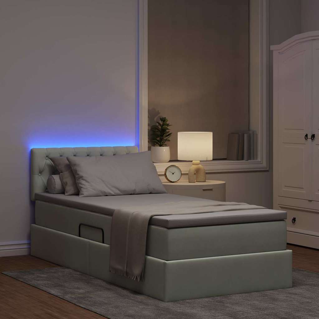 Opbergbed met LED met matras Lichtgrijs 90 x 200 cm Fluweel is nu te koop bij PeponiXL, paradijselijk wonen!
