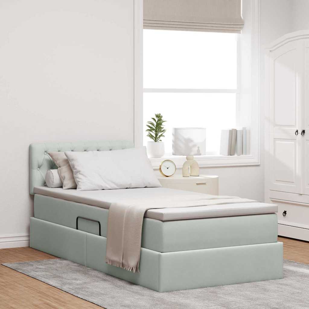 Opbergbed met LED met matras Lichtgrijs 90 x 200 cm Fluweel is nu te koop bij PeponiXL, paradijselijk wonen!