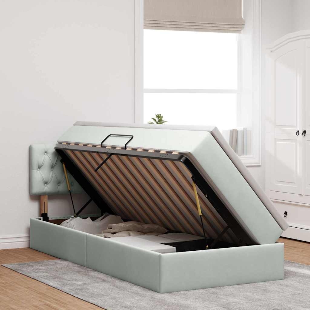 Opbergbed met LED met matras Lichtgrijs 90 x 200 cm Fluweel is nu te koop bij PeponiXL, paradijselijk wonen!