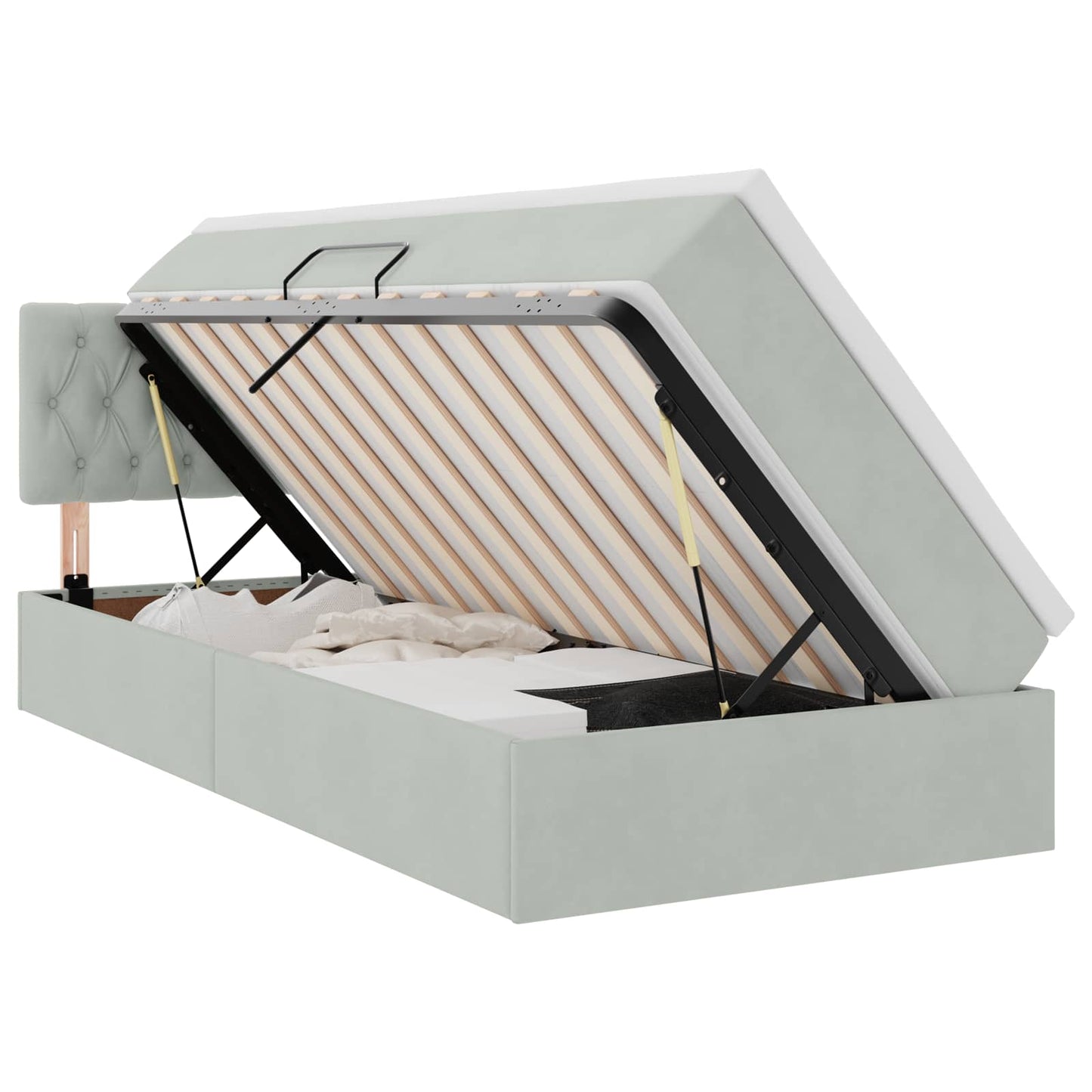 Opbergbed met LED met matras Lichtgrijs 90 x 200 cm Fluweel is nu te koop bij PeponiXL, paradijselijk wonen!