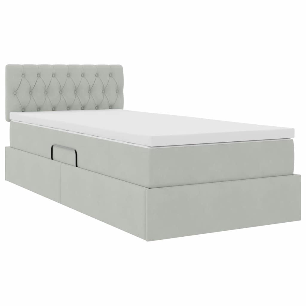 Opbergbed met LED met matras Lichtgrijs 90 x 200 cm Fluweel is nu te koop bij PeponiXL, paradijselijk wonen!