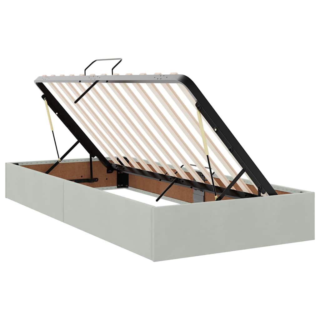 Opbergbed met LED met matras Lichtgrijs 90 x 200 cm Fluweel is nu te koop bij PeponiXL, paradijselijk wonen!
