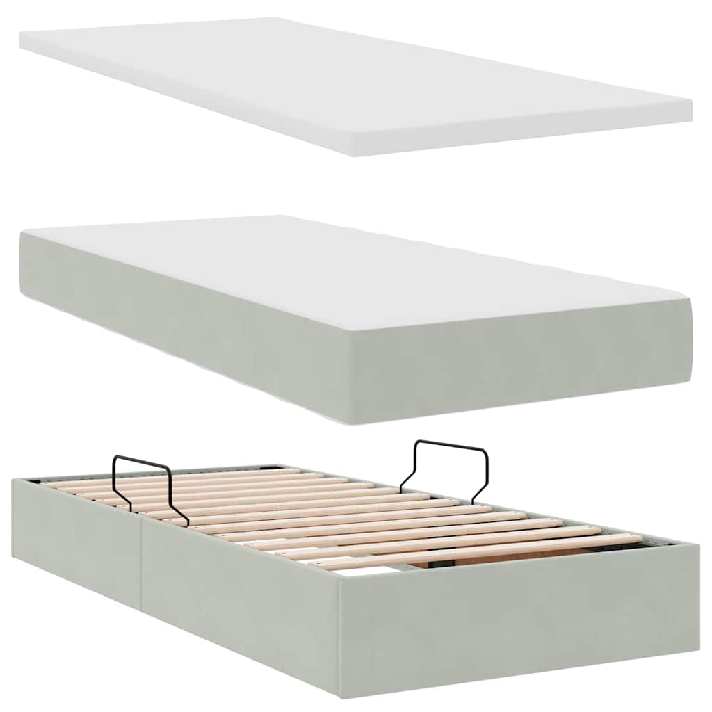 Opbergbed met LED met matras Lichtgrijs 90 x 200 cm Fluweel is nu te koop bij PeponiXL, paradijselijk wonen!
