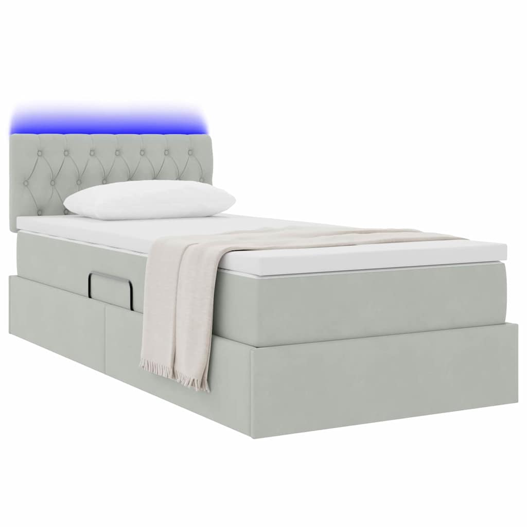 Opbergbed met LED met matras Lichtgrijs 90 x 200 cm Fluweel is nu te koop bij PeponiXL, paradijselijk wonen!