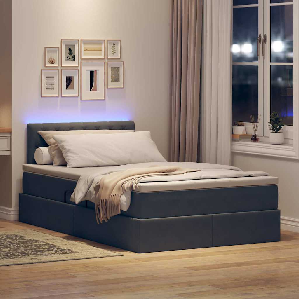 Opbergbed met LED met matras Donkergrijs 120 x 190 cm Fluweel is nu te koop bij PeponiXL, paradijselijk wonen!