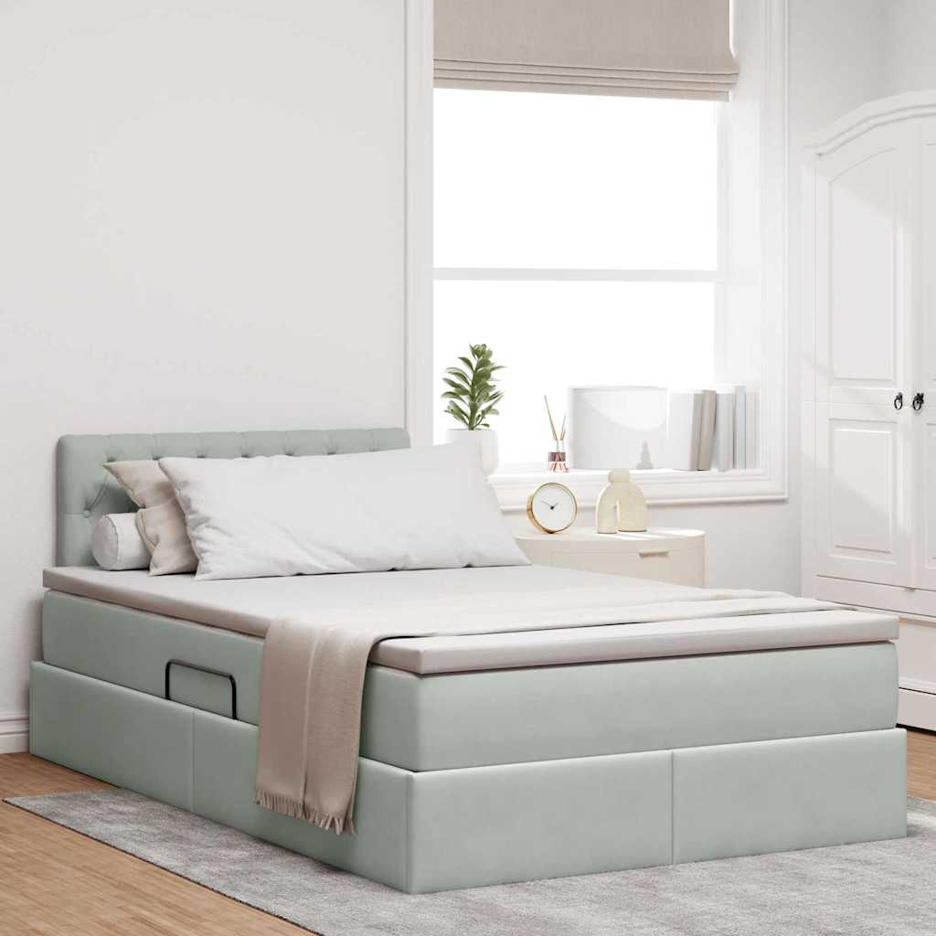 Opbergbed met LED met matras Lichtgrijs 120 x 200 cm Fluweel is nu te koop bij PeponiXL, paradijselijk wonen!