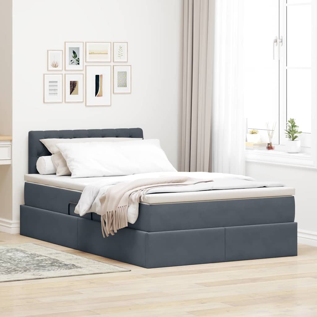 Opbergbed met LED met matras Donkergrijs 120 x 200 cm Fluweel is nu te koop bij PeponiXL, paradijselijk wonen!