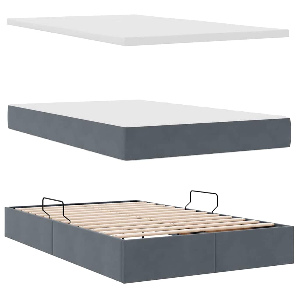 Opbergbed met LED met matras Donkergrijs 120 x 200 cm Fluweel is nu te koop bij PeponiXL, paradijselijk wonen!