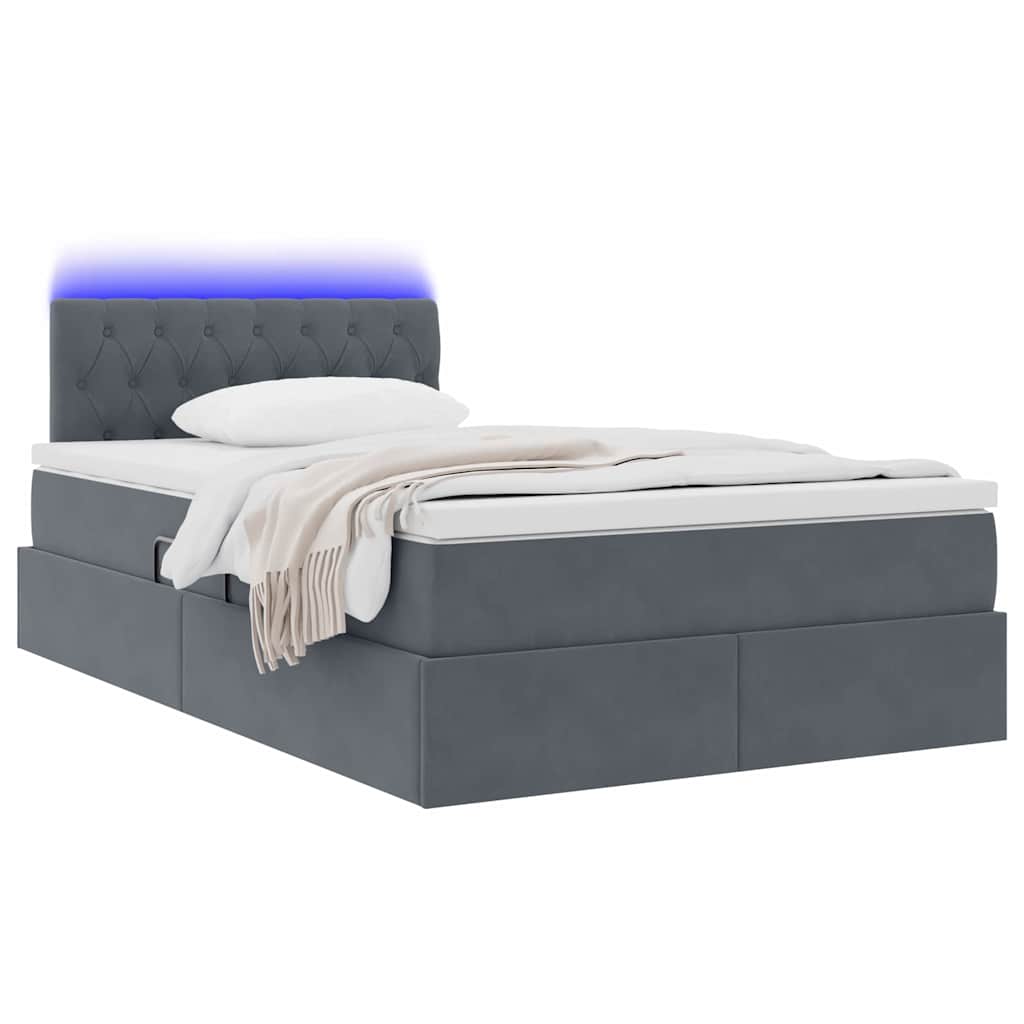 Opbergbed met LED met matras Donkergrijs 120 x 200 cm Fluweel is nu te koop bij PeponiXL, paradijselijk wonen!