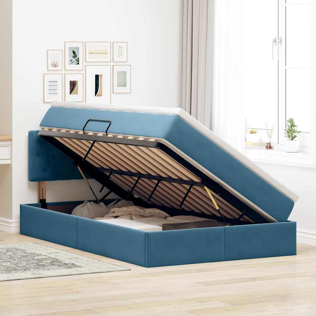 Opbergbed met LED met matras Donkerblauw 120 x 200 cm Fluweel is nu te koop bij PeponiXL, paradijselijk wonen!