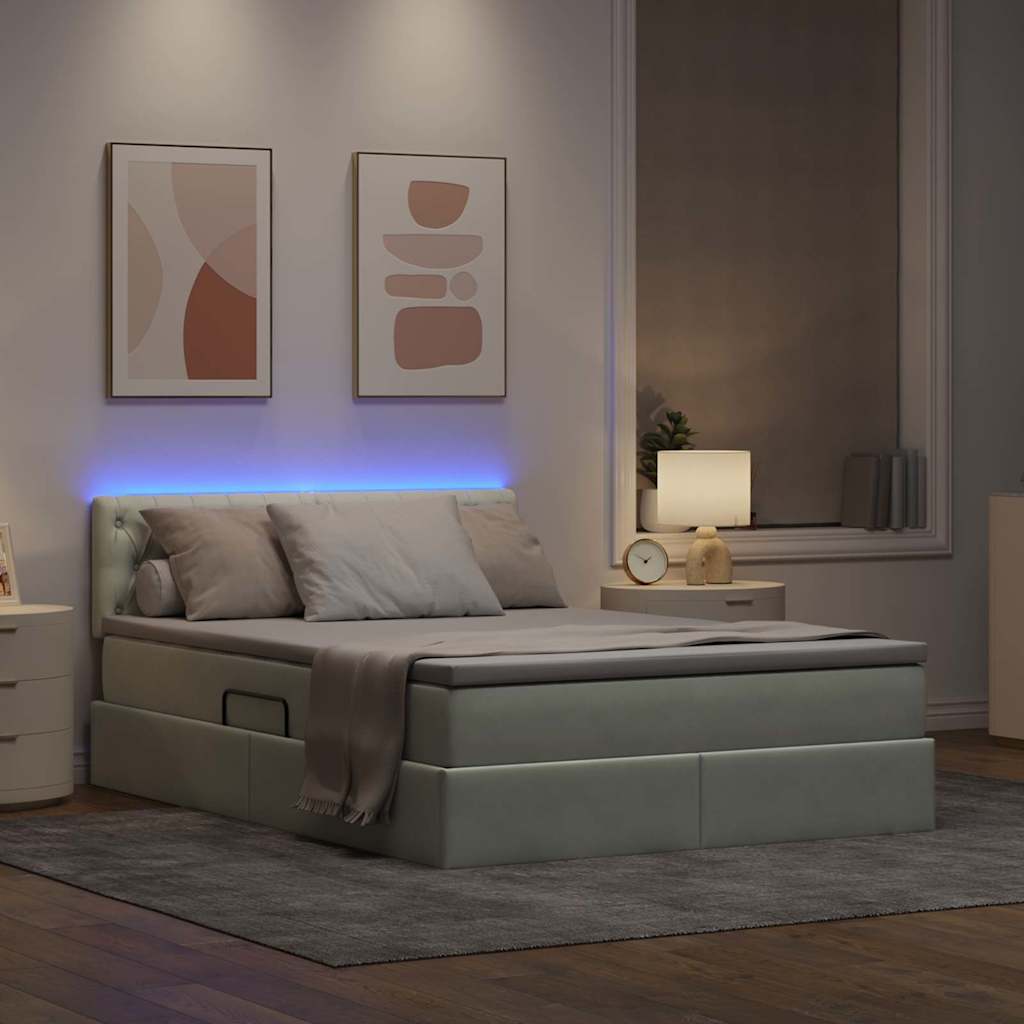 Opbergbed met LED met matras Lichtgrijs 140 x 190 cm Fluweel is nu te koop bij PeponiXL, paradijselijk wonen!