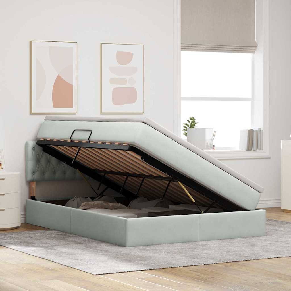 Opbergbed met LED met matras Lichtgrijs 140 x 190 cm Fluweel is nu te koop bij PeponiXL, paradijselijk wonen!
