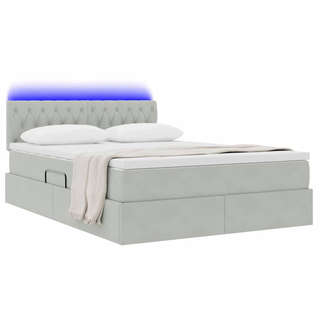 Opbergbed met LED met matras Lichtgrijs 140 x 190 cm Fluweel is nu te koop bij PeponiXL, paradijselijk wonen!