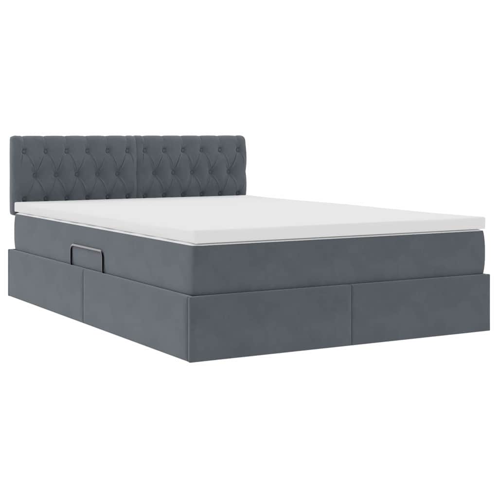 Opbergbed met LED met matras Donkergrijs 140 x 190 cm Fluweel is nu te koop bij PeponiXL, paradijselijk wonen!