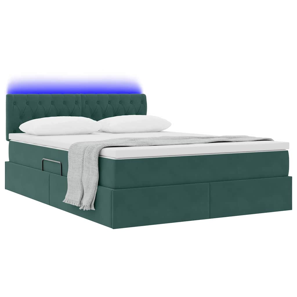 Opbergbed met LED met opslag Donkergroen 140 x 190 cm Fluweel is nu te koop bij PeponiXL, paradijselijk wonen!