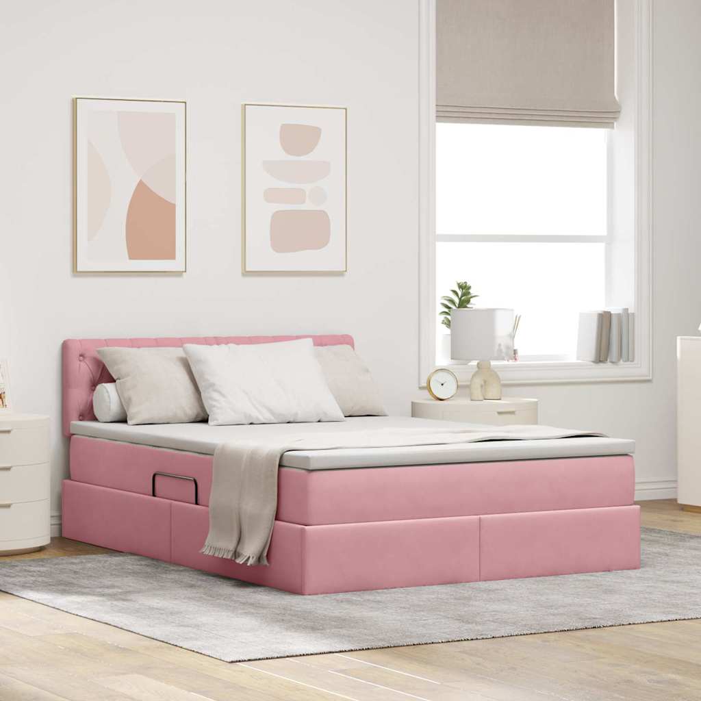 Opbergbed met LED met matras met LED Roze 140 x 190 cm Fluweel is nu te koop bij PeponiXL, paradijselijk wonen!