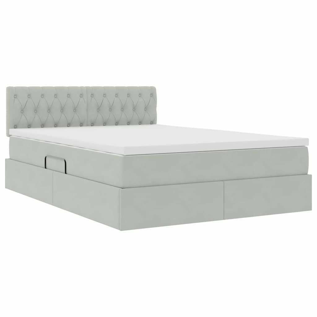 Opbergbed met LED met matras Lichtgrijs 140 x 200 cm Fluweel is nu te koop bij PeponiXL, paradijselijk wonen!