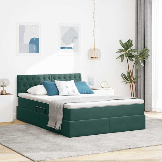 Opbergbed met LED met matras Donkergroen 140 x 200 cm Fluweel is nu te koop bij PeponiXL, paradijselijk wonen!