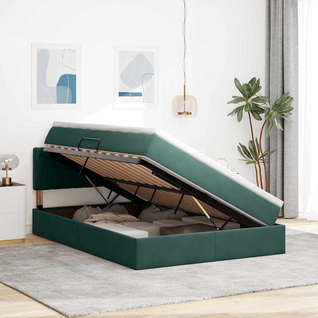 Opbergbed met LED met matras Donkergroen 140 x 200 cm Fluweel is nu te koop bij PeponiXL, paradijselijk wonen!