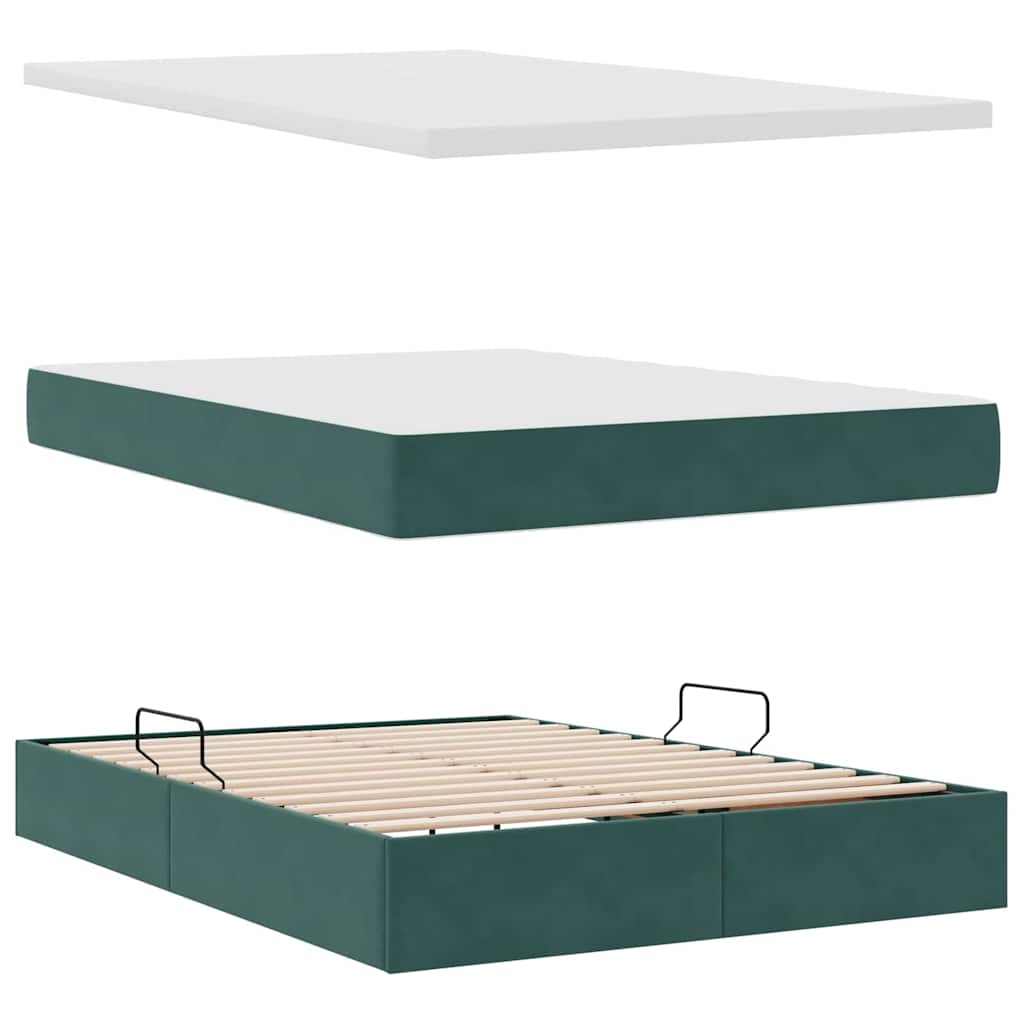 Opbergbed met LED met matras Donkergroen 140 x 200 cm Fluweel is nu te koop bij PeponiXL, paradijselijk wonen!