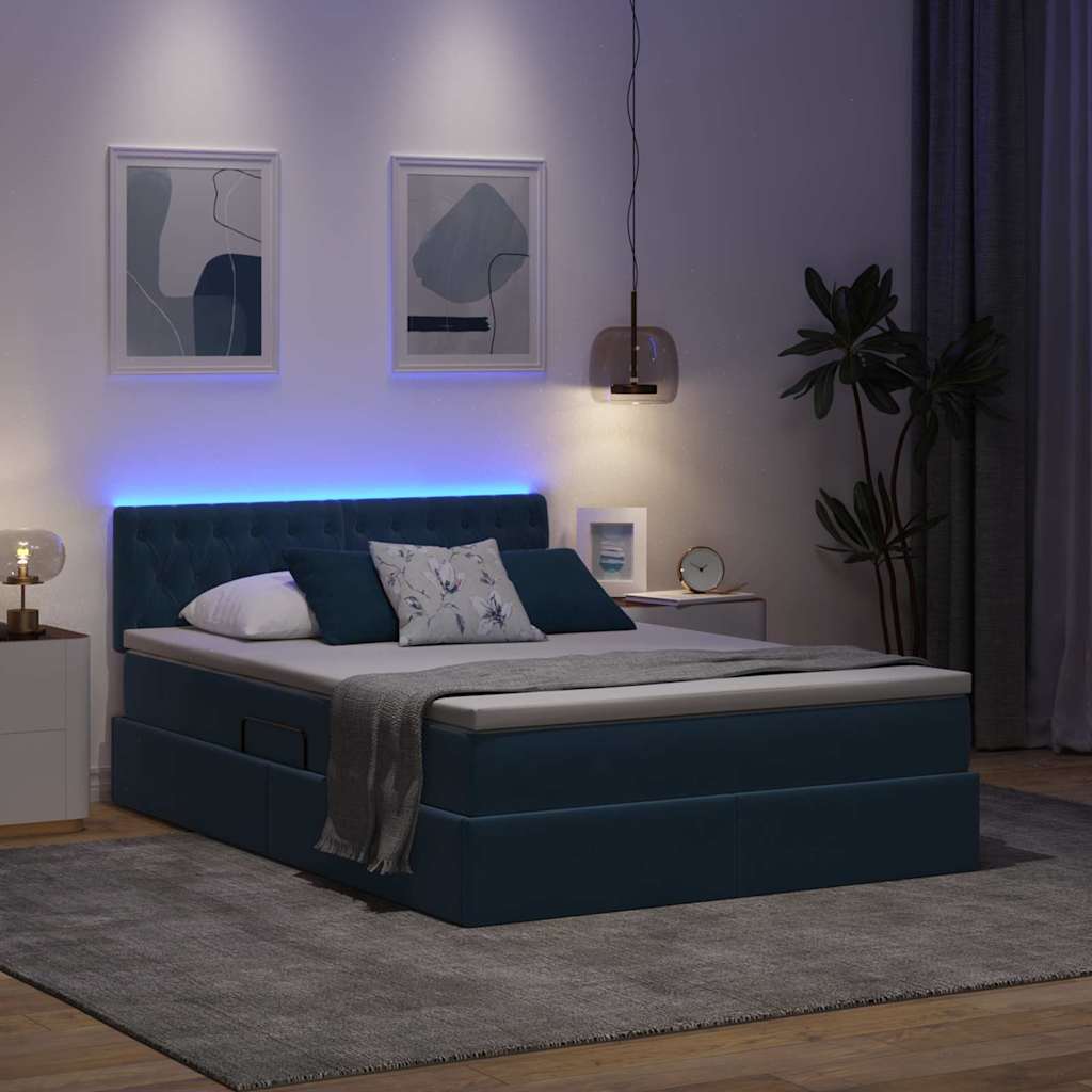 Opbergbed met LED met matras Donkerblauw 140 x 200 cm Fluweel is nu te koop bij PeponiXL, paradijselijk wonen!